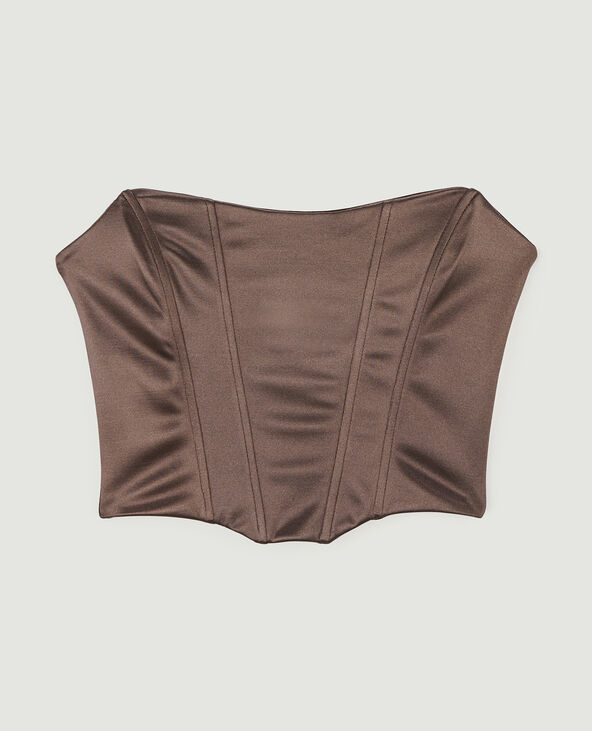 Corset bustier en tissu satiné marron - Pimkie