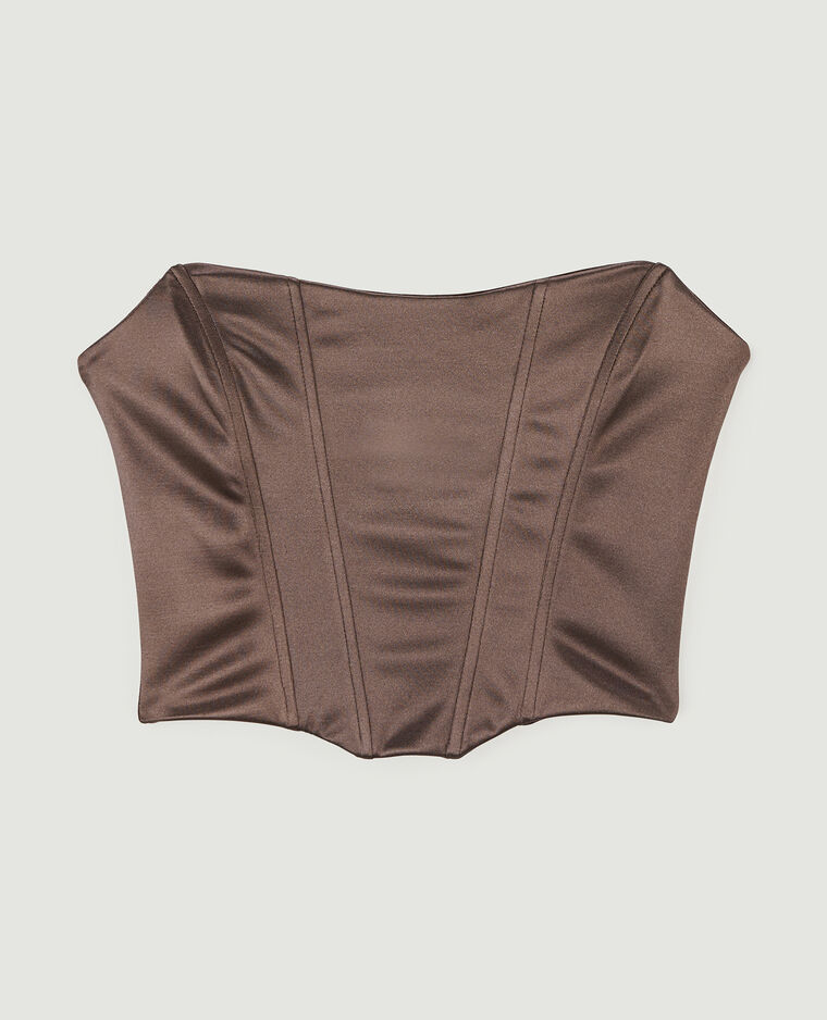 Corset bustier en tissu satiné marron - Pimkie