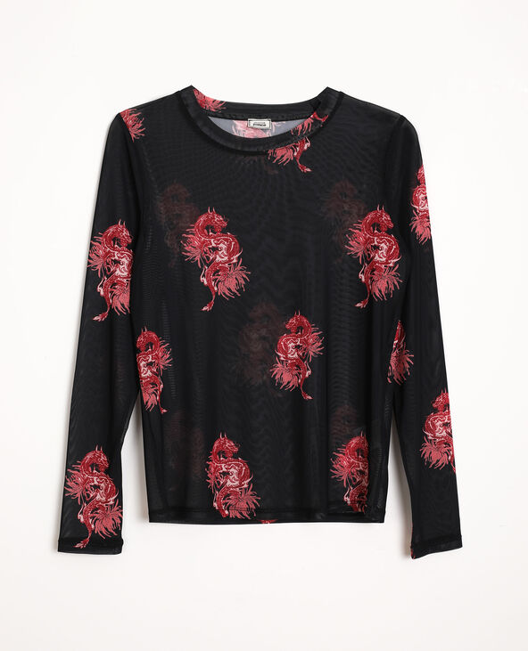 T-shirt en mesh noir - Pimkie