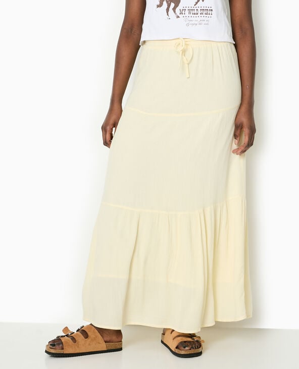 Jupon long à étages avec ceinture élastiquée Jaune pâle - Pimkie