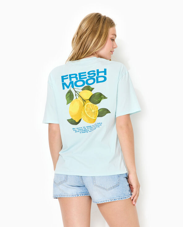 T-shirt oversize avec print poitrine et dos bleu clair - Pimkie