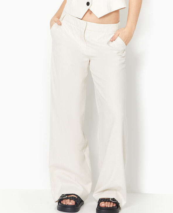 Pantalon large et droit en tissu facon lin