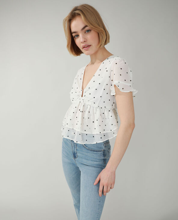 Top à volants et à pois blanc - Pimkie
