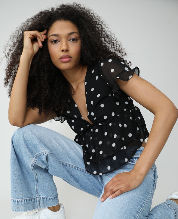 Blouse volantée à pois noir - Pimkie