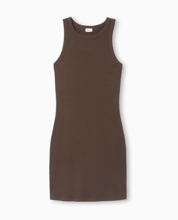 Robe débardeur courte en maille côtelée marron - Pimkie
