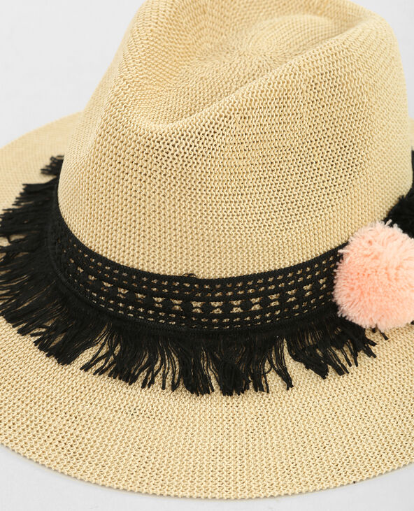 Fedora paille à pompons beige - Pimkie
