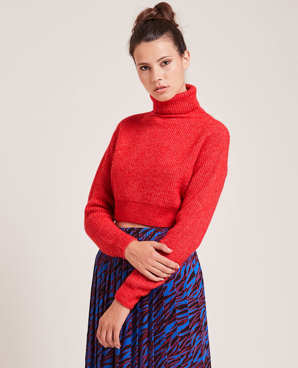 Pull cropped col roulé rouge - Pimkie