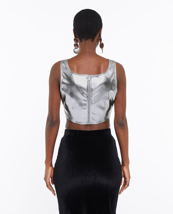Top court façon corset en simili argenté gris clair - Pimkie