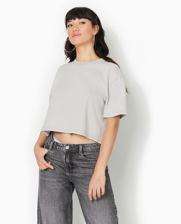 T-shirt court en coton épais effet délavé gris clair - Pimkie