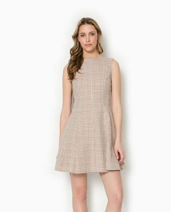 Robe courte patineuse motif carreaux beige - Pimkie