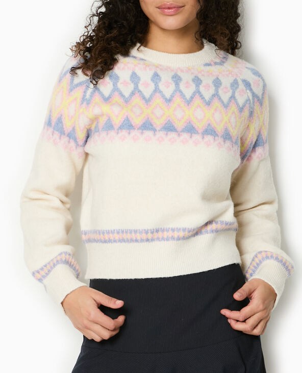 Pull col rond motif jacquard blanc - Pimkie
