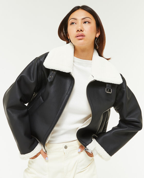 Blouson façon bombardier en simili cuir noir - Pimkie