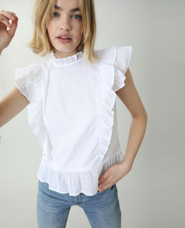 Blouse plumetis à volants blanc - Pimkie