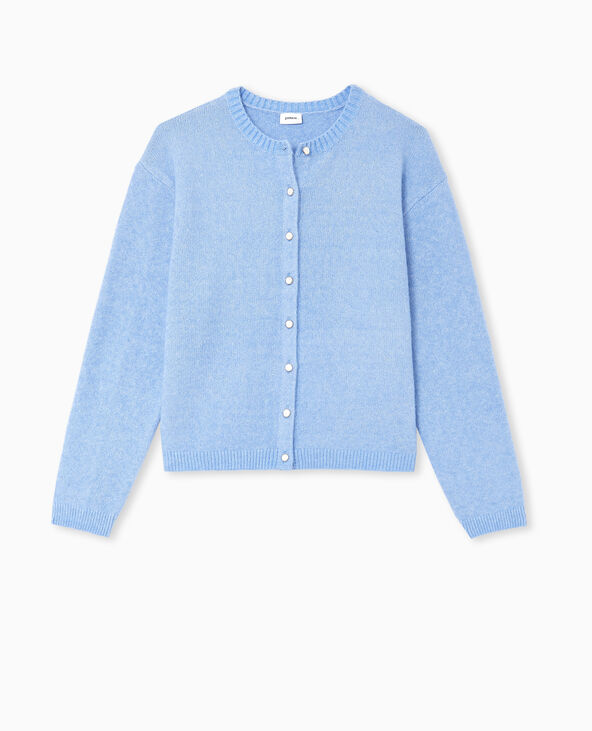 Gilet col rond avec boutons effet nacre bleu clair - Pimkie