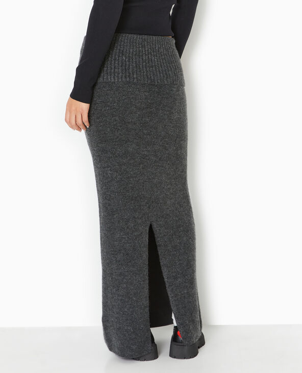 Jupe longue en maille avec ceinture revers gris foncé - Pimkie