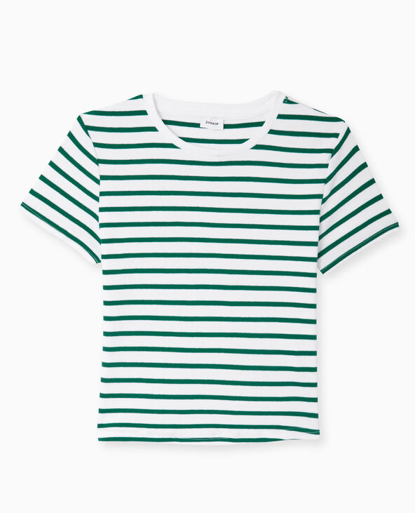 T-shirt court en maille côtelée rayée vert - Pimkie
