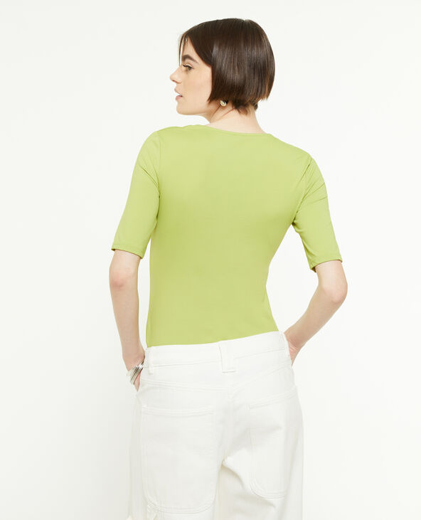 Top col V en maille vert kaki - Pimkie