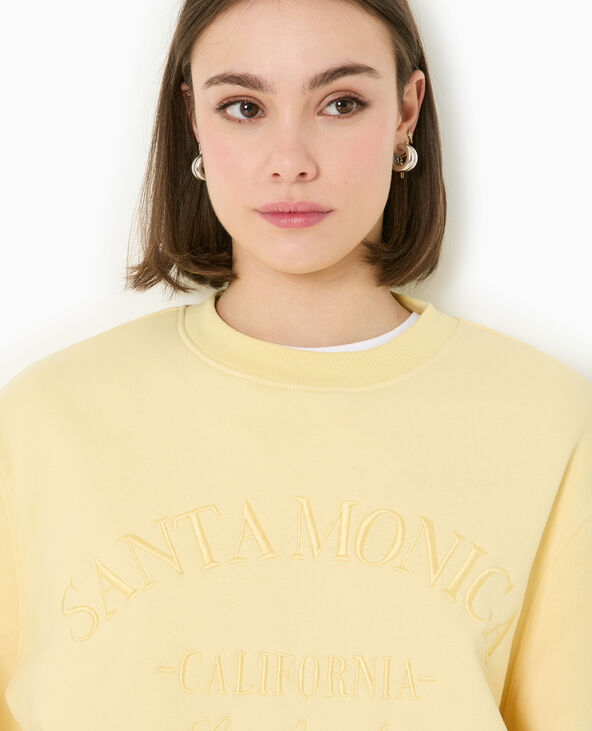 Sweat col rond avec broderie Jaune pâle - Pimkie