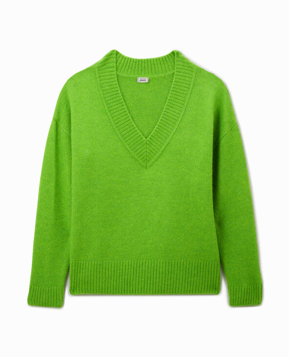 Pull droit avec grand col V vert kaki - Pimkie
