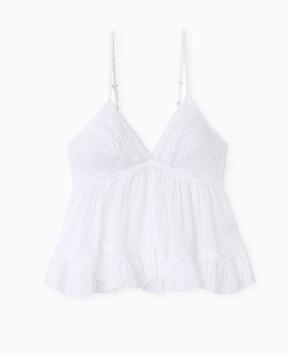 Top à bretelles avec dentelle et volants blanc - Pimkie