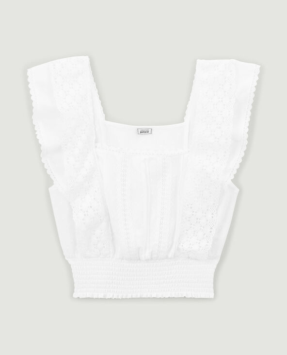 Top court dentelle et plumetis blanc - Pimkie