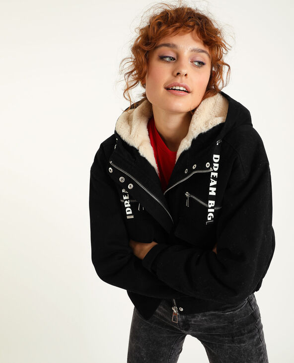 Blouson court à capuche noir - Pimkie