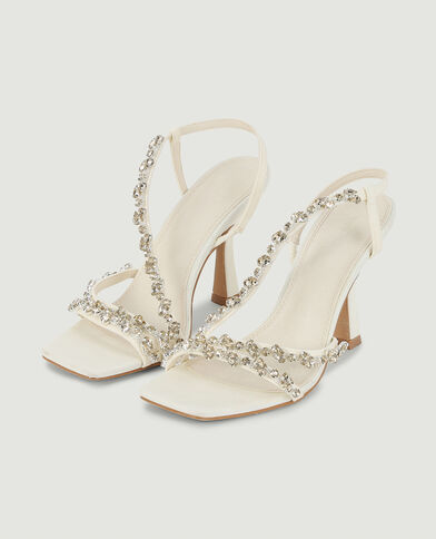 Sandales à talons avec brides et strass beige - Pimkie