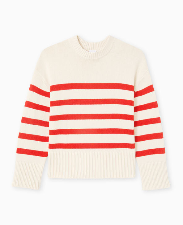 Pull oversize rayé avec grands bord-côtes blanc - Pimkie