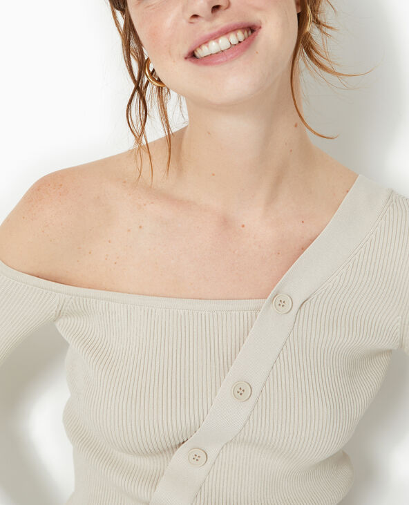Pull asymétrique maille côtelée beige - Pimkie