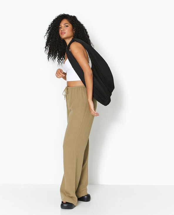 Pantalon large en gaze de coton vert kaki - Pimkie