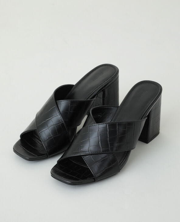 Mules à talons effet croco noir - Pimkie