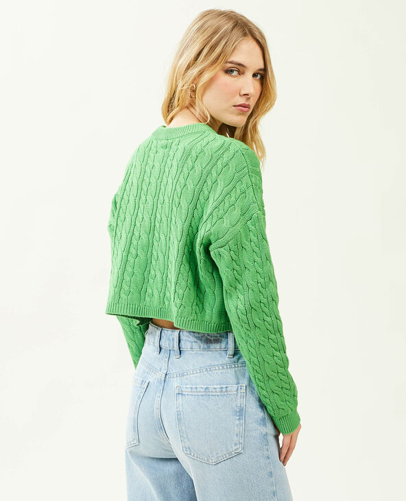 Pull court en maille torsadée vert - Pimkie