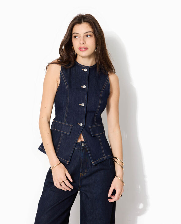 Veste en jean sans manches façon gilet de barman bleu - Pimkie