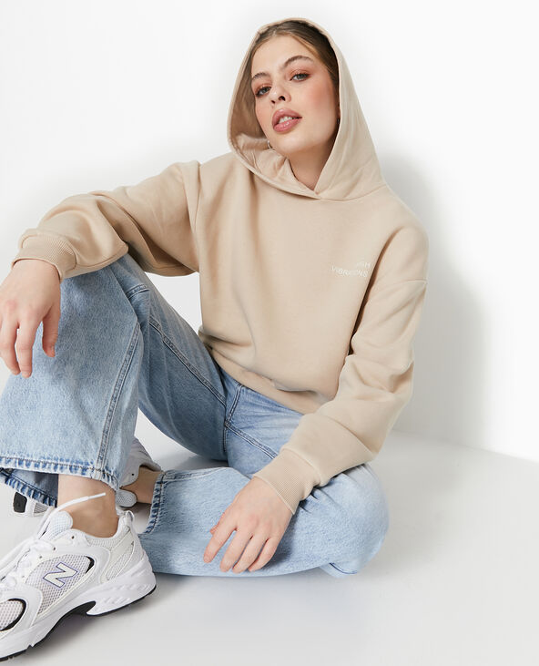 Sweat capuche avec print devant et dos beige - Pimkie