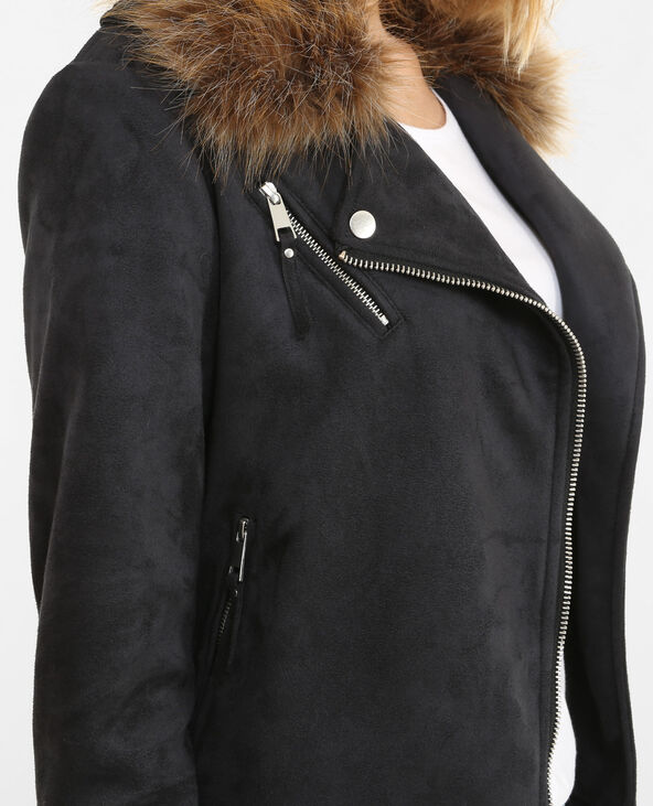 Veste suédine col fausse fourrure noir - Pimkie