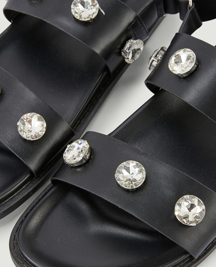 Sandales plates avec strass noir - Pimkie