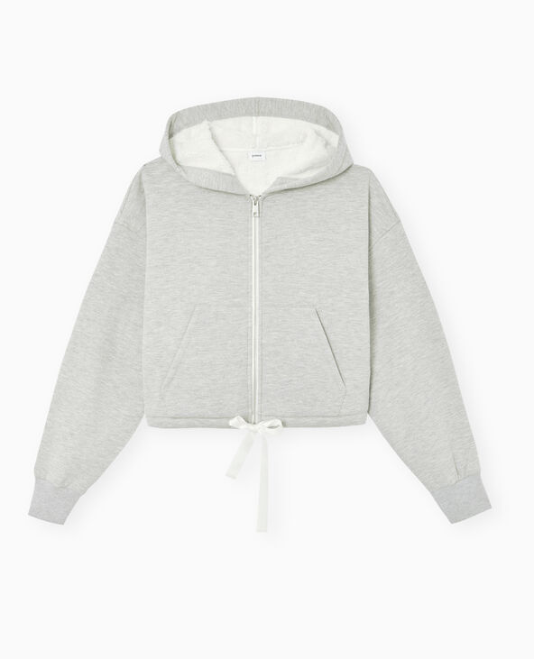 Sweat court et zippé doublé de fourrure gris chiné - Pimkie