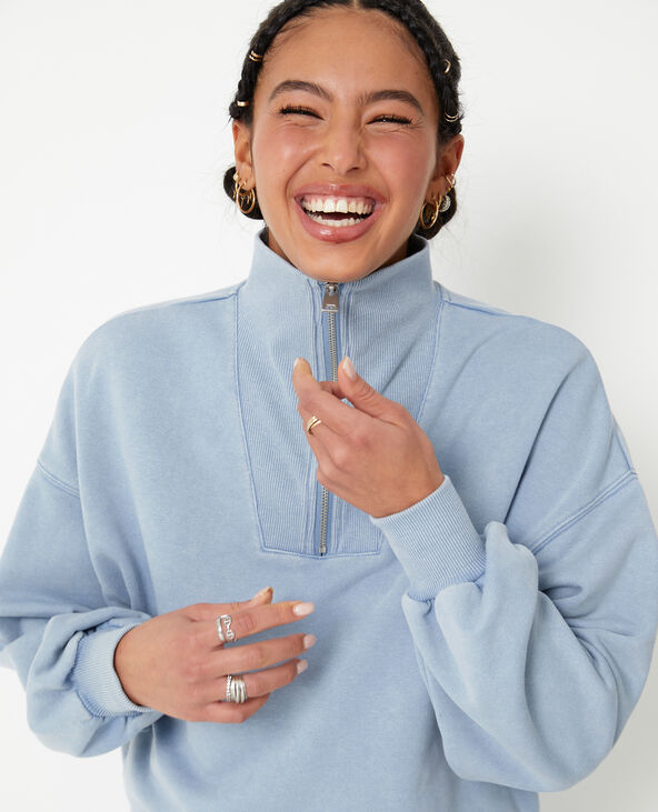Sweat col camionneur avec effet délavé bleu - Pimkie