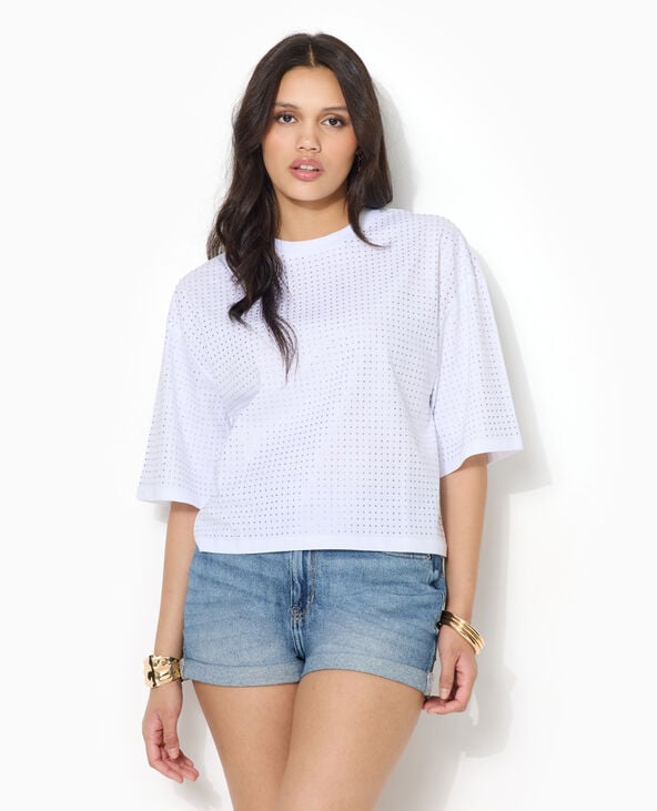 T-shirt manches courtes avec strass en all over blanc - Pimkie