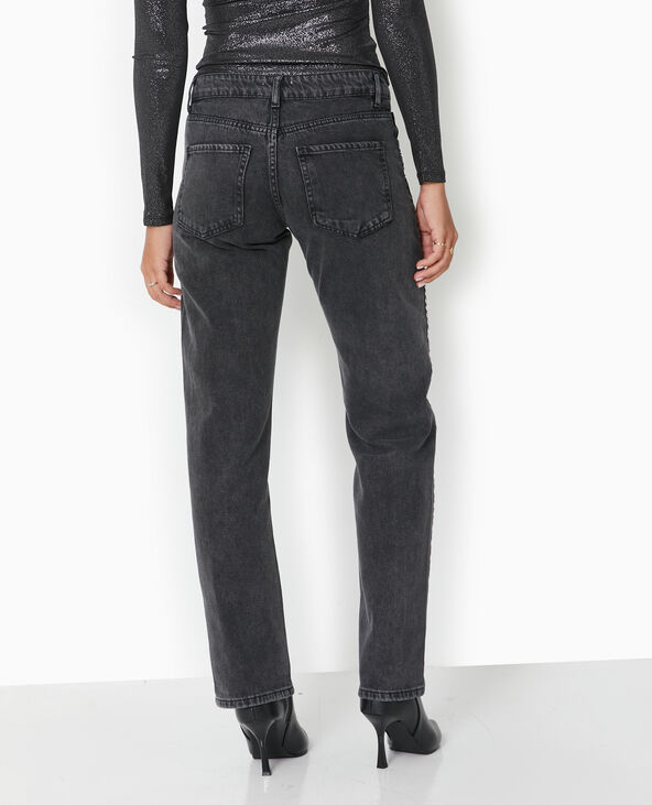 Jean droit taille basse avec clous noir - Pimkie