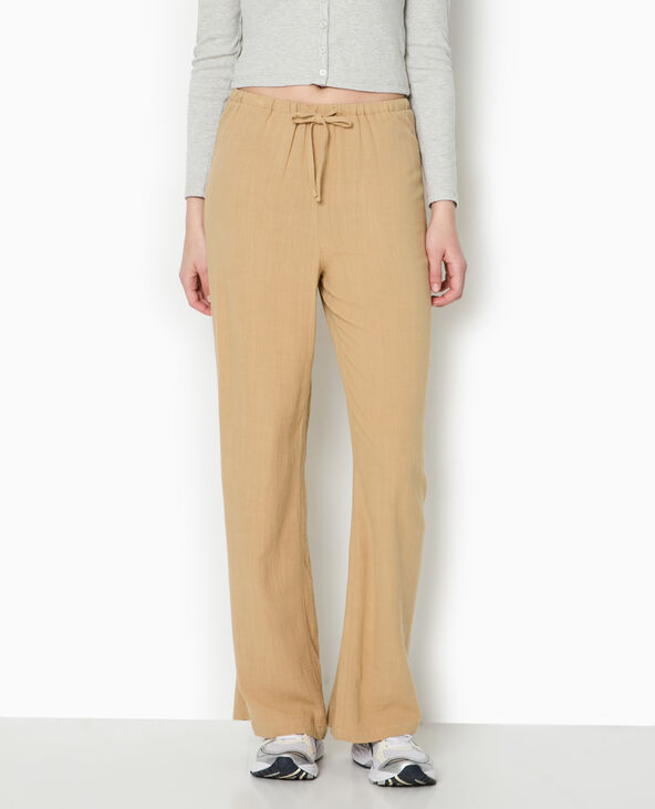 Pantalon large et droit avec taille élastiquée camel - Pimkie