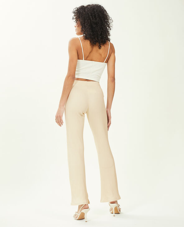 Pantalon flare en maille côtelée beige - Pimkie