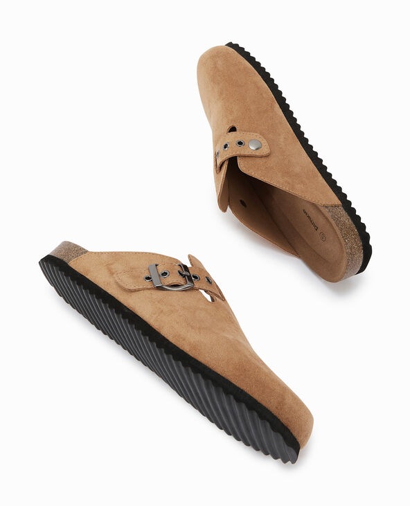 Mules fermées esprit sabot en suédine camel - Pimkie