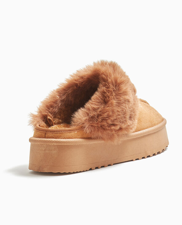 Mules sabots en suédine et fausse fourrure beige - Pimkie