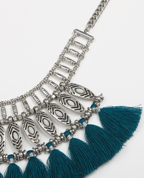 Collier plastron à pompons argenté - Pimkie