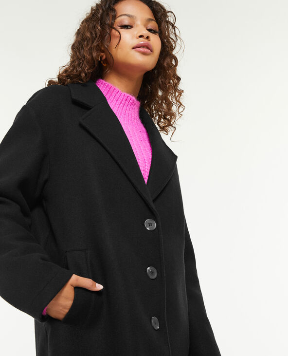 Manteau droit col tailleur noir - Pimkie