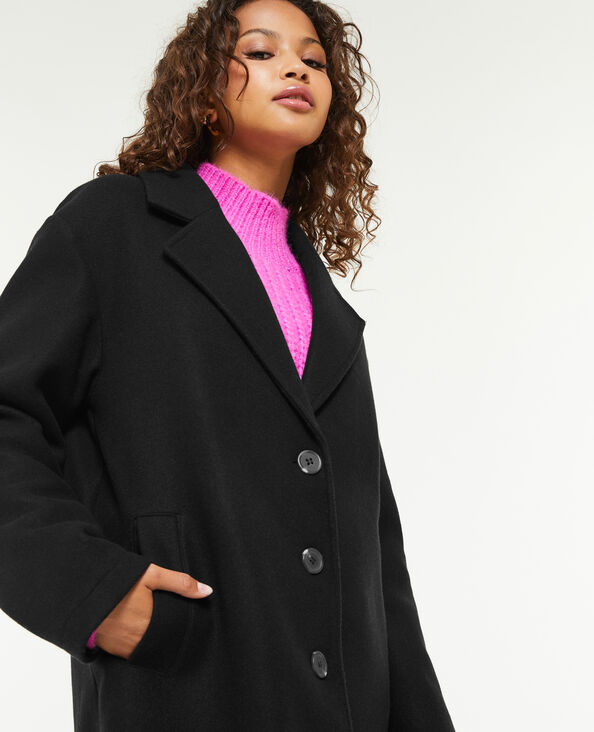 Manteau droit col tailleur noir - Pimkie