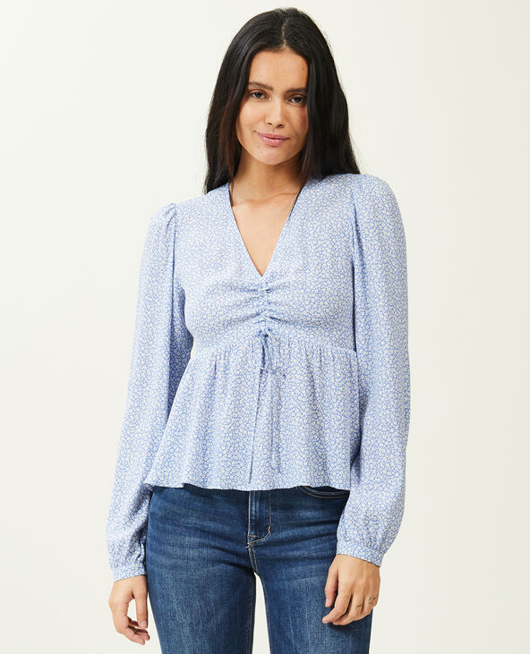 Blouse encolure V base volantée bleu - Pimkie