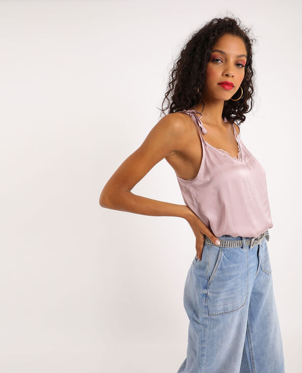 Top en satin et dentelle lilas - Pimkie