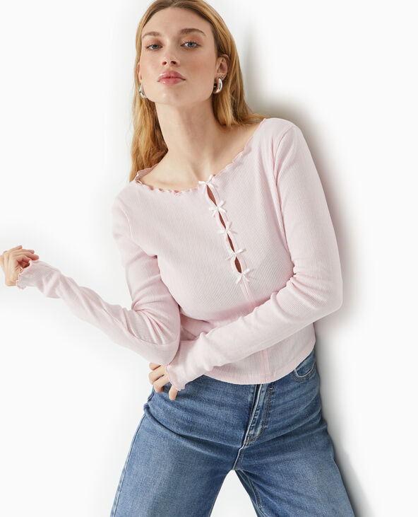 Top manches longues avec nœuds rose clair - Pimkie